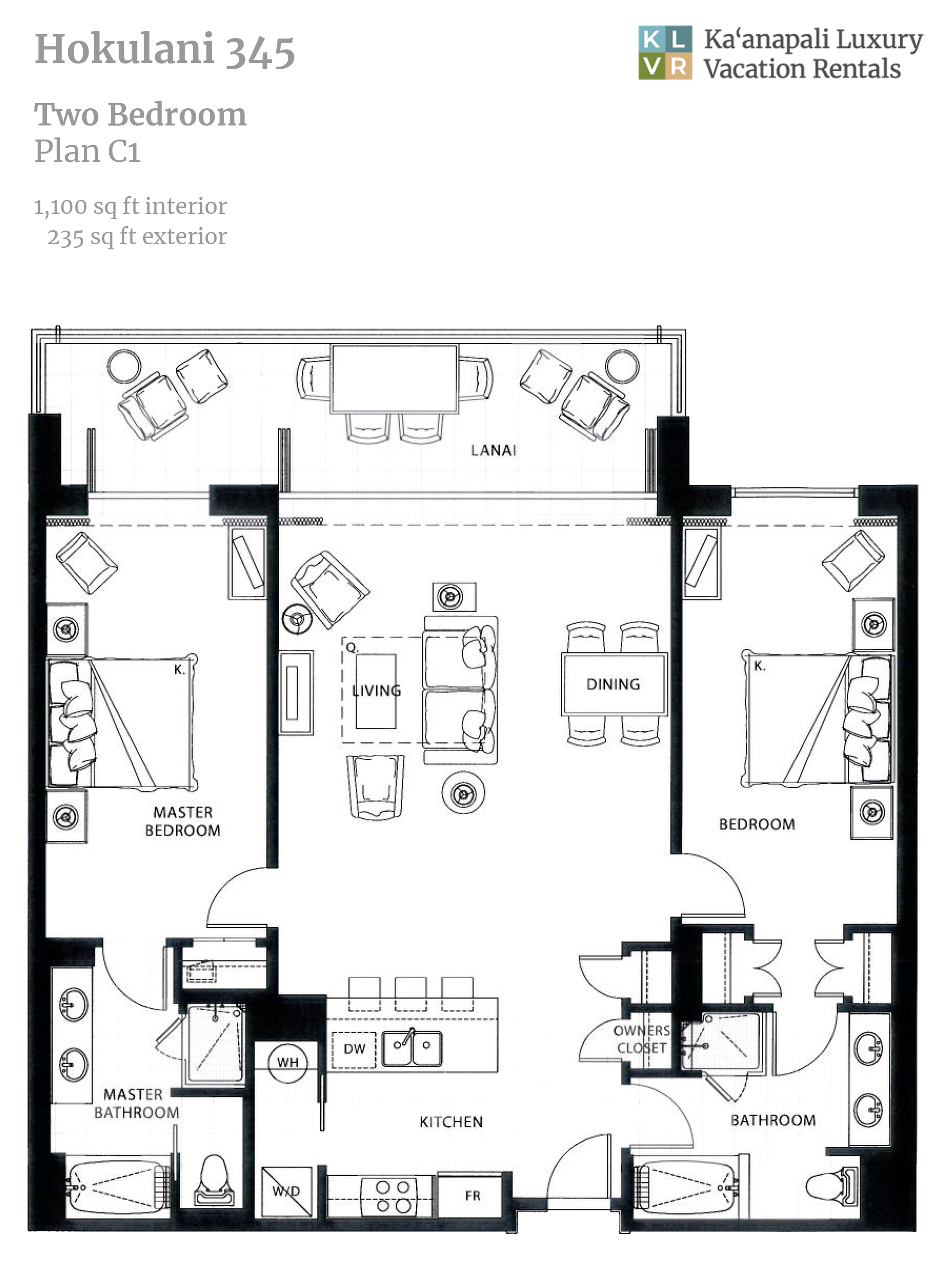 Floor Plan for Hokulani 345 at Honua Kai Resort